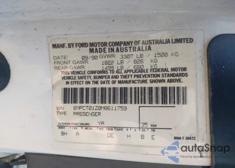 1991 Mercury Capri from USA, damaged, VIN 6MPCT01Z0M8611759